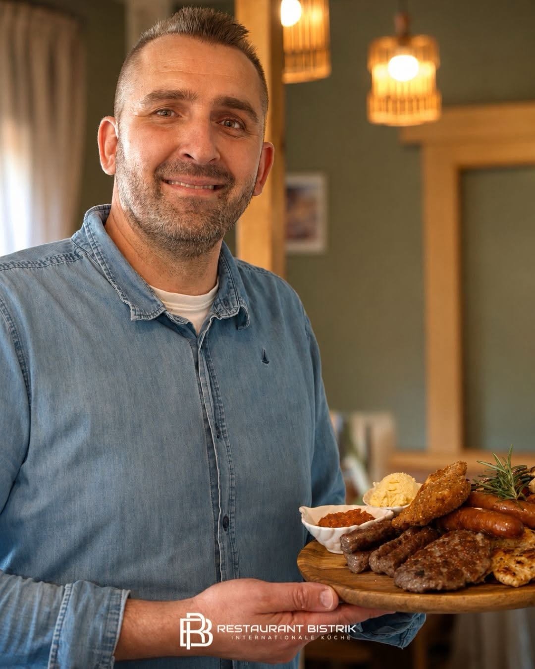 Küchenchef mit Grillplatte